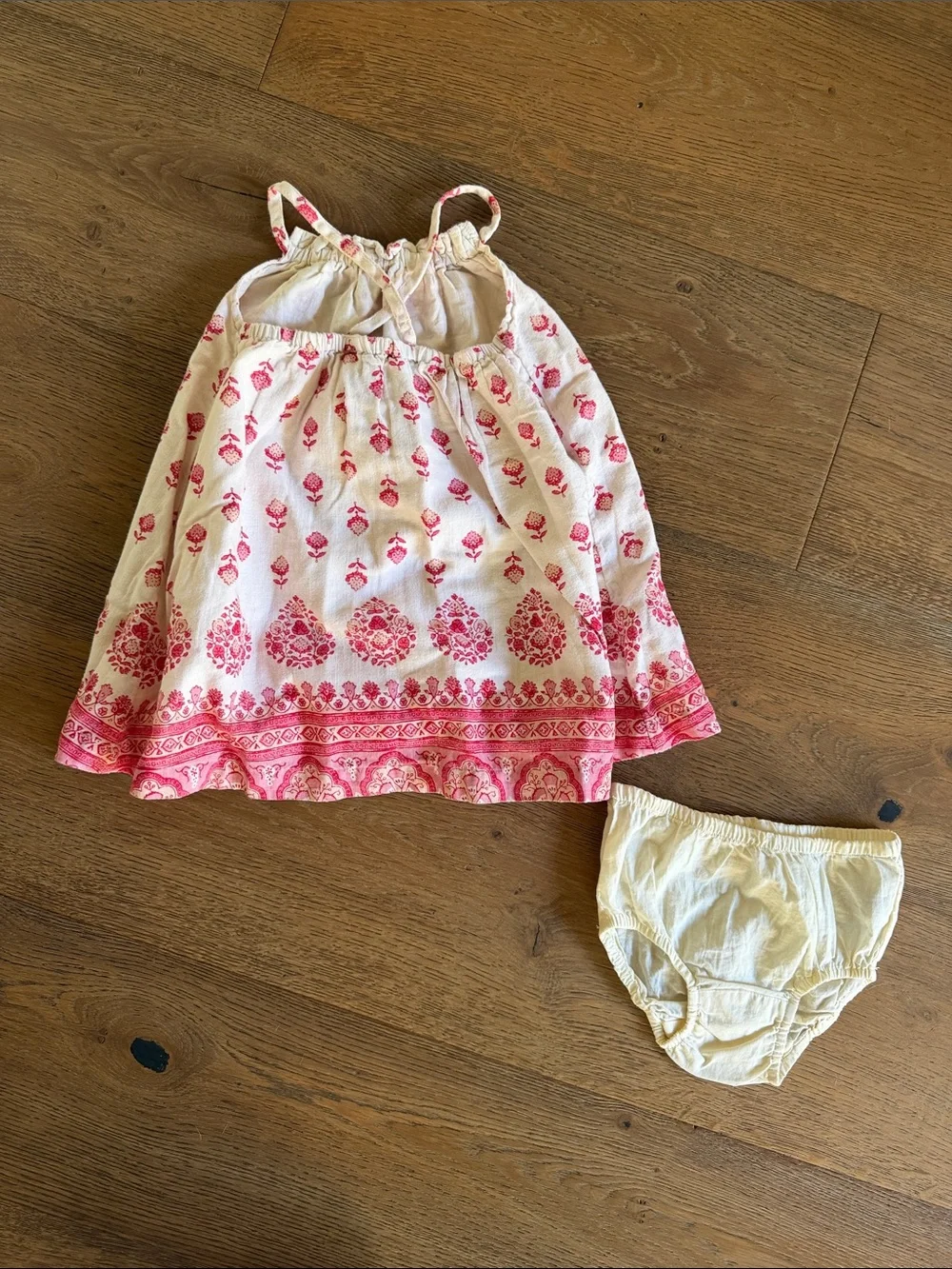 GAP Pink Floral Border Sundress with Cream Bloomers